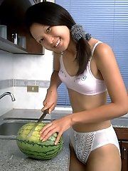 Lovely asian opens her tight hairy pussy